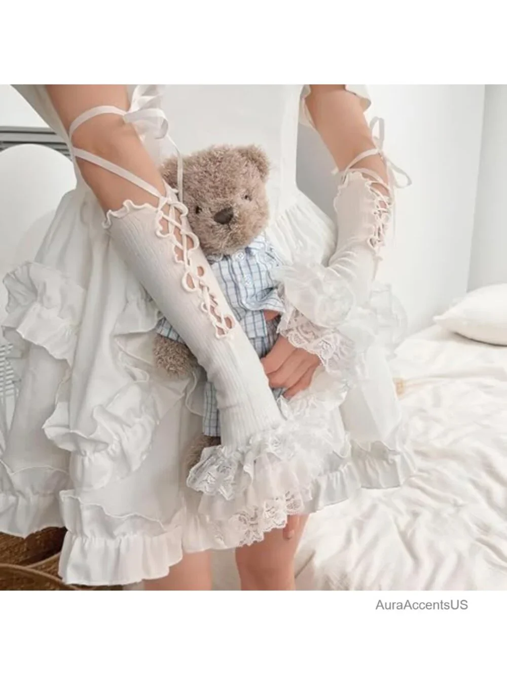Fingerless Lace Gloves Y2K Lolita Arm Warmers Halloween Wedding Ruffled Cuff